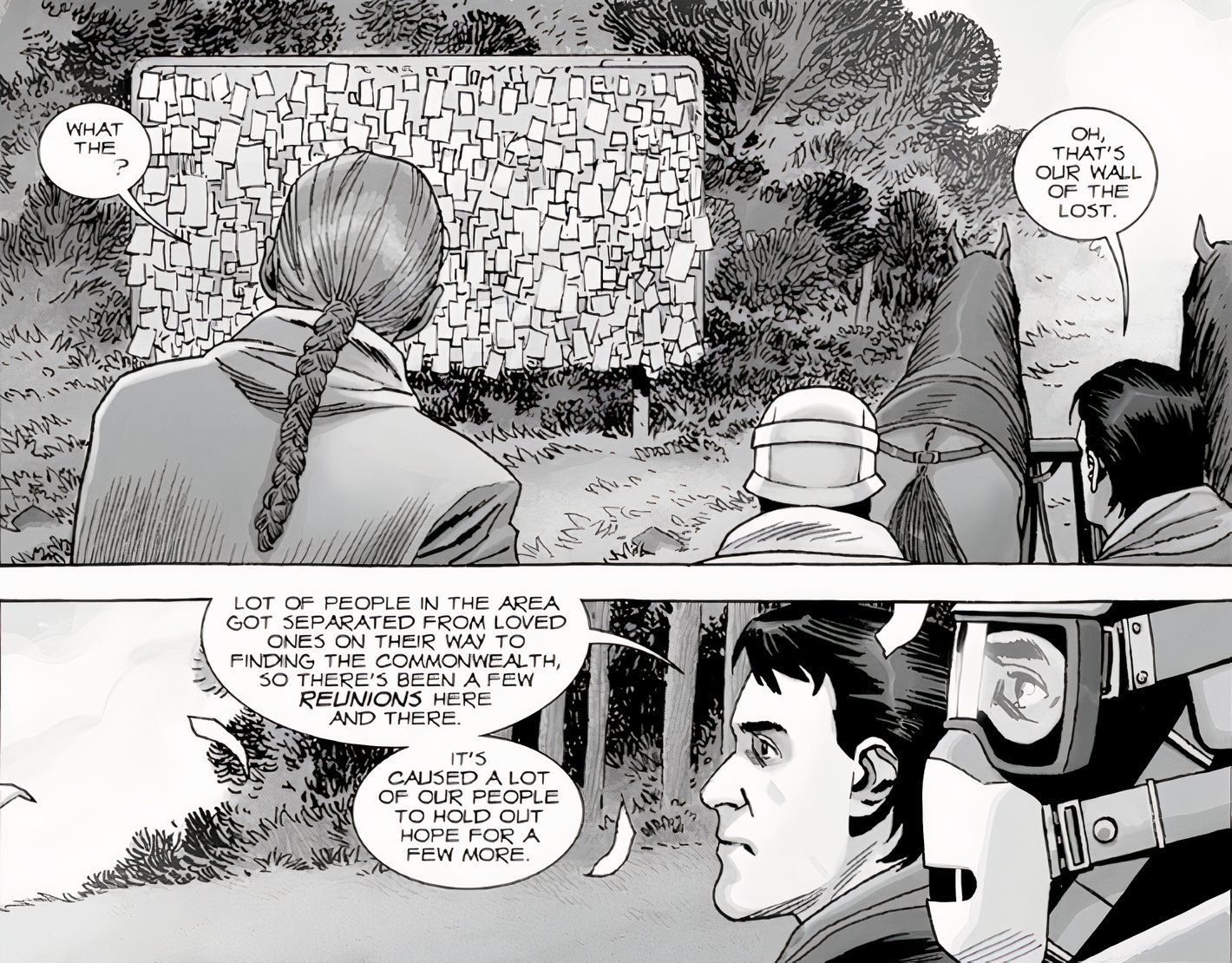 The Walking Dead #175, on their approach to the Commonwealth, the survivors pass the Wall of the Lost