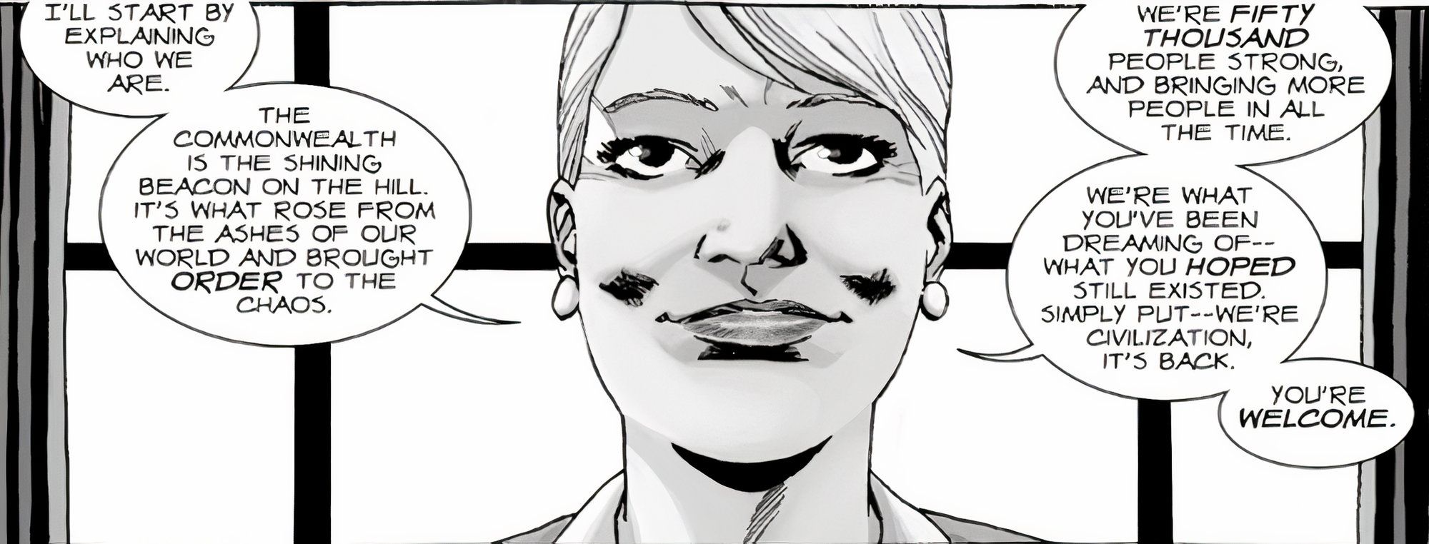 The Walking Dead #176, the Commonwealth's leader explains their community.