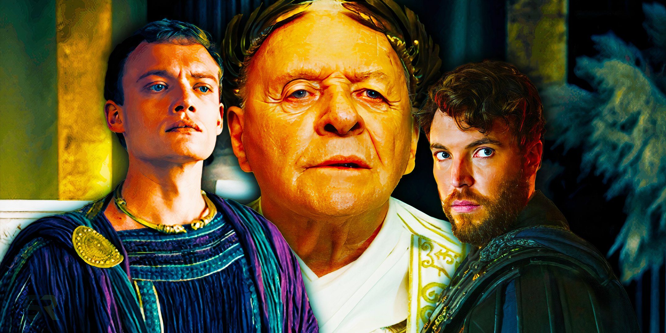 Jojo Macari como Domiciano, Anthony Hopkins como Vespasiano y Tom Hughes como Titus 