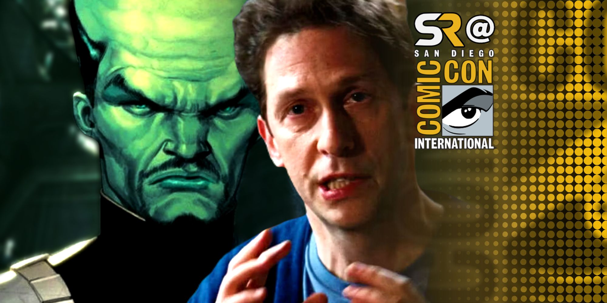 Tim Blake Nelson's Samuel Sterns and Marvel's The Leader with the Comic-Con logo