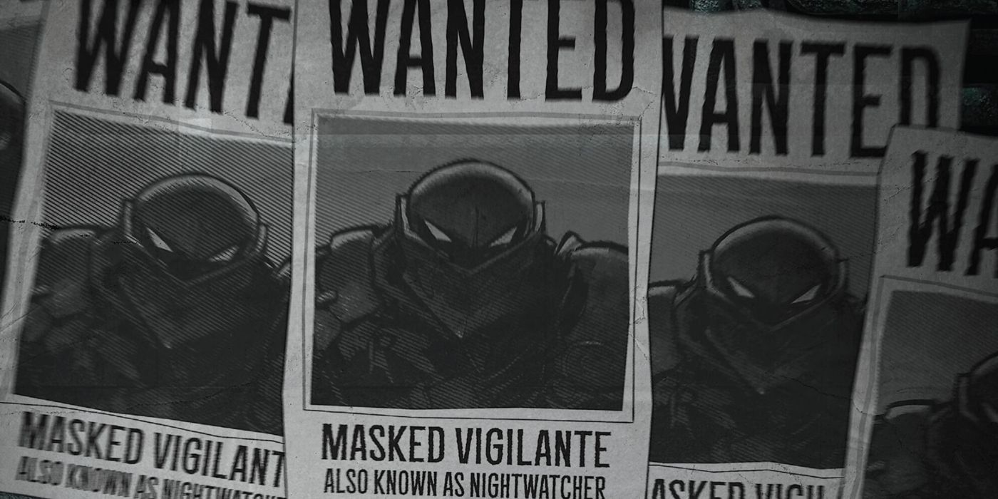 Um pôster de 'procurado' de Nightwatcher em Teenage Mutant Ninja Turtles.