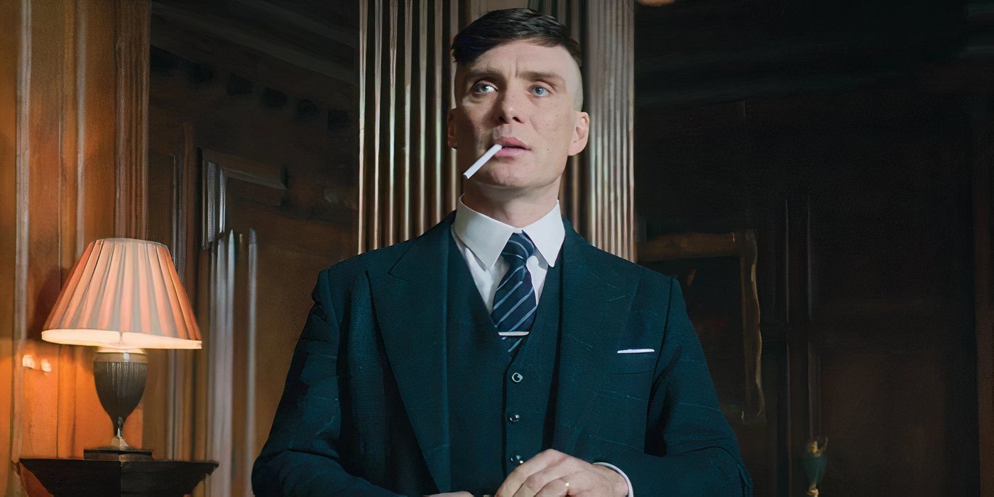 Cillian Murphy as Tommy Shelby smoking a cigarette in Peaky Blinders