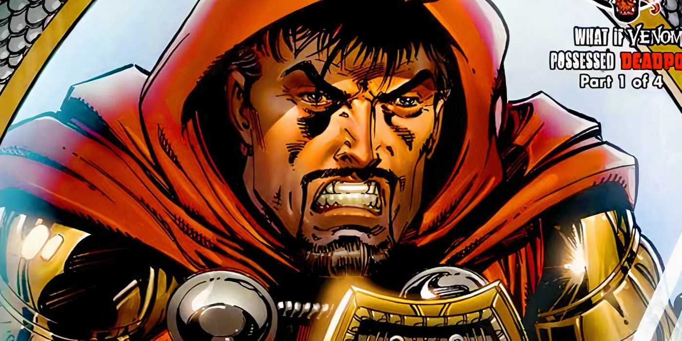 Tony Stark como Doutor Destino na Marvel Comics parecendo bravo