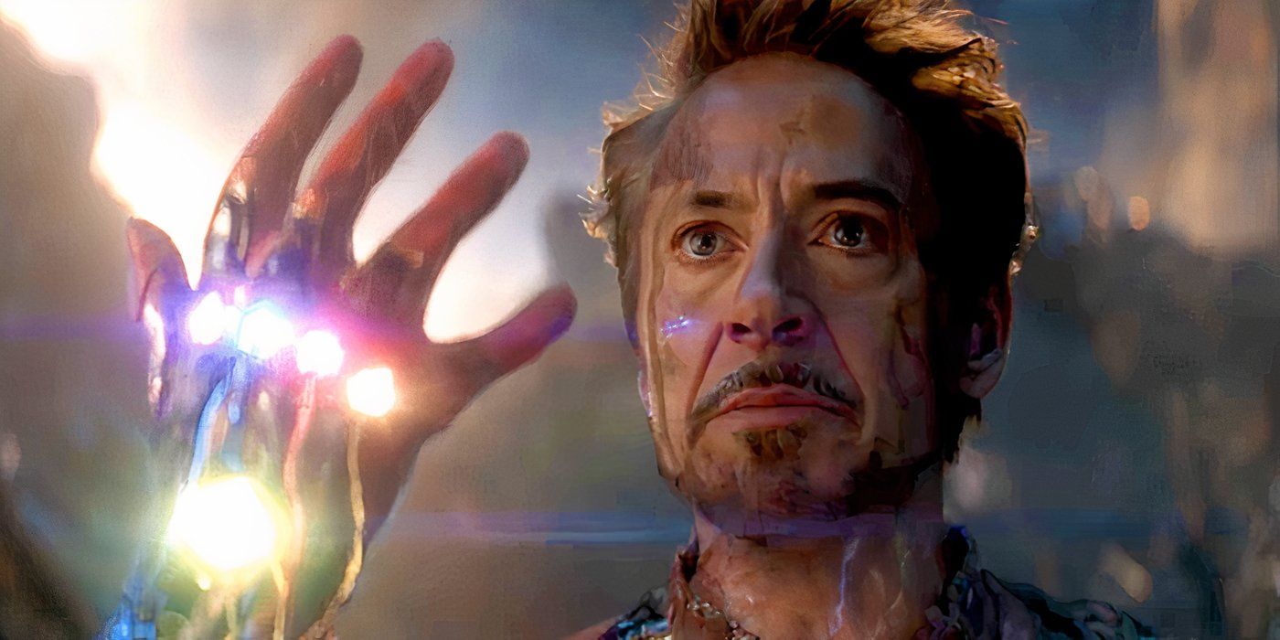 Tony Stark holding the Infinity Stones in Avengers Endgame