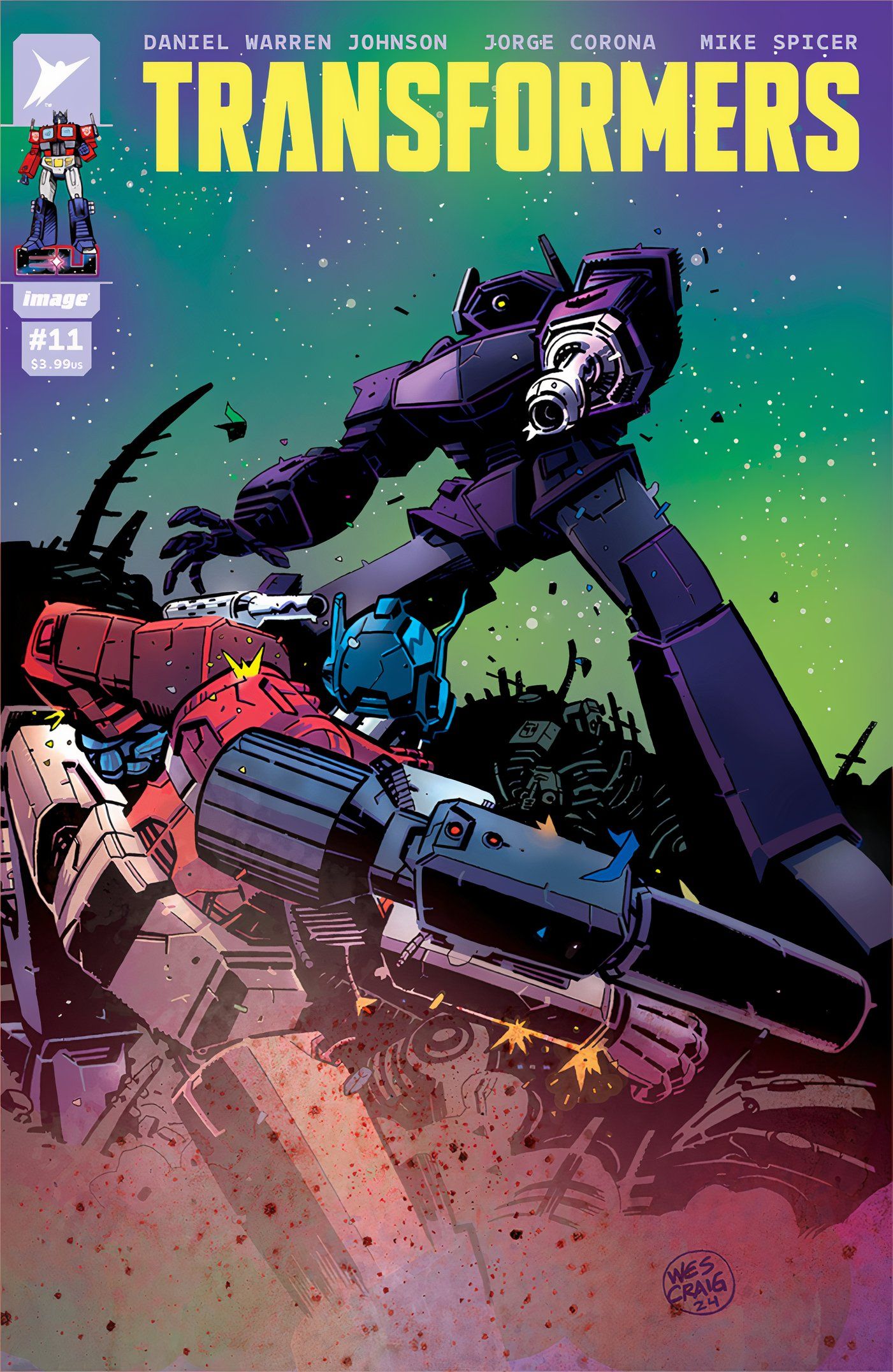 Capa da Transformers #11 Shockwave mira em Optimus Prime