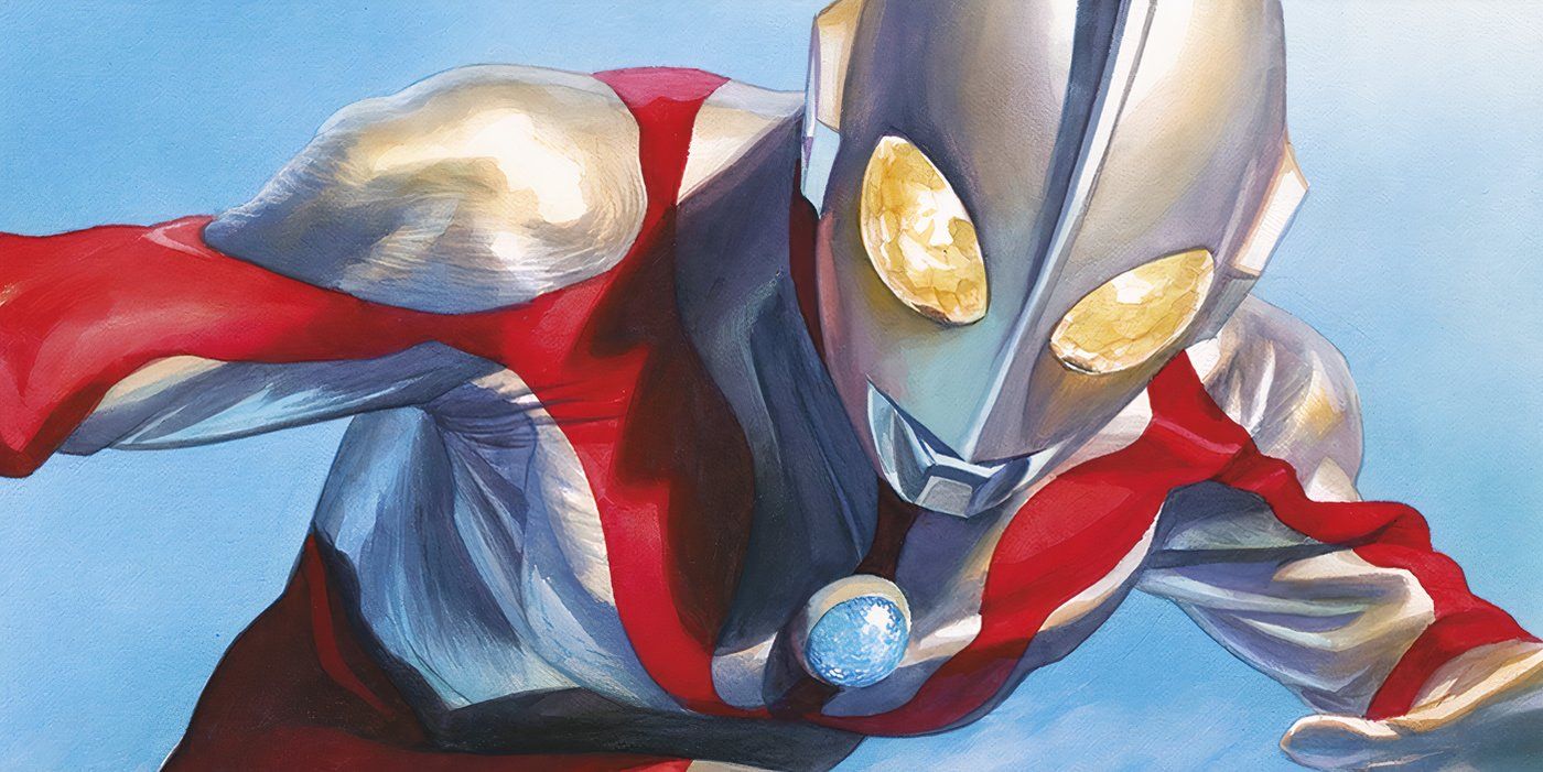 Close de Ultraman, arte desenhada à mão de Ultraman: the Origin, uma colaboração da Marvel