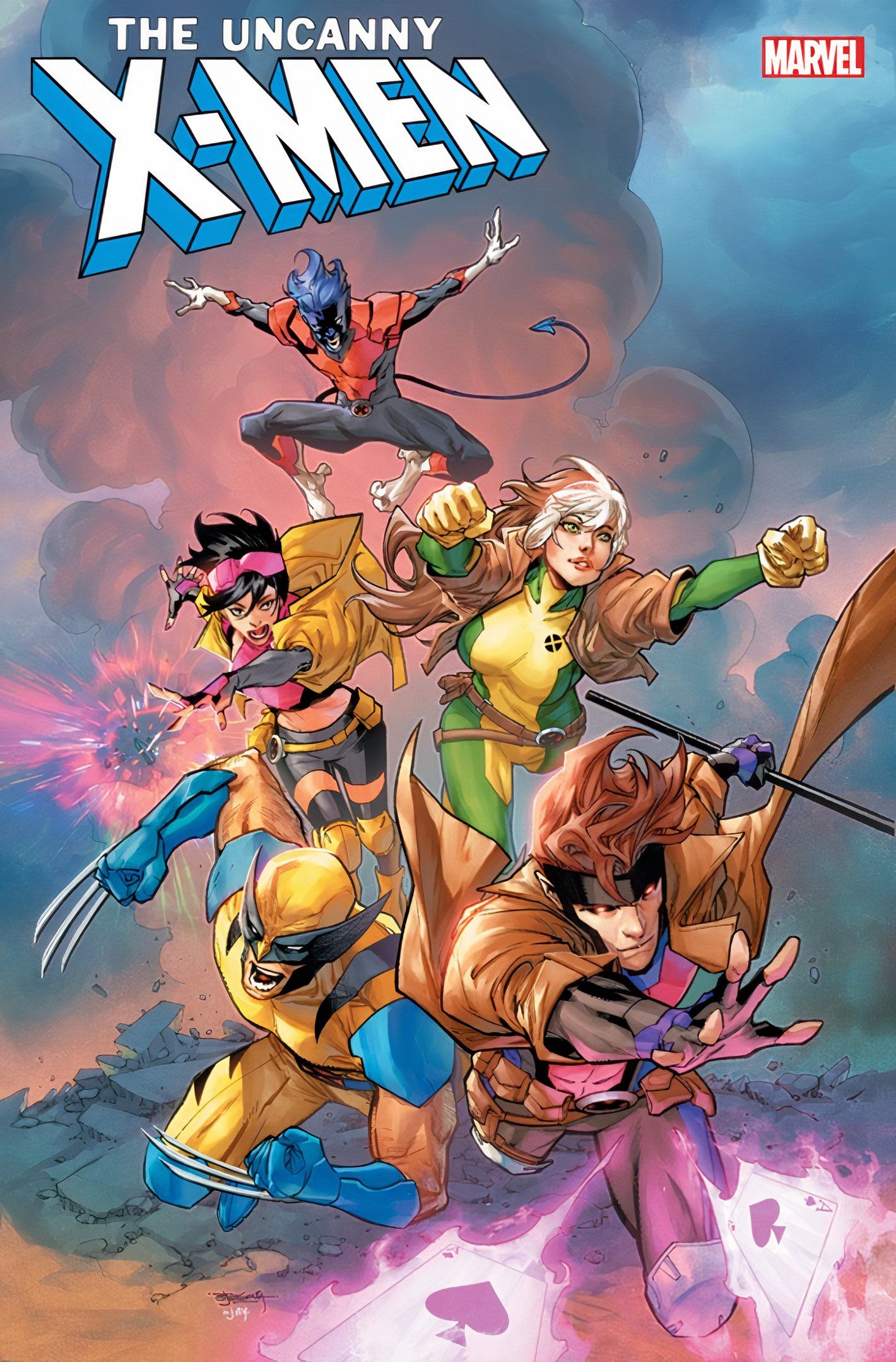 Capa da revista Uncanny X-Men #1, com Wolverine, Gambit, Vampira, Jubileu e Noturno