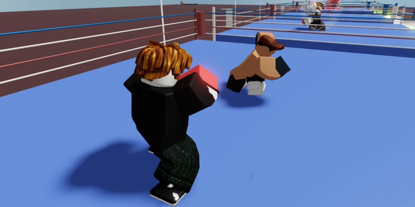 Jogadores em uma partida de Untitled Boxing Game no Roblox.