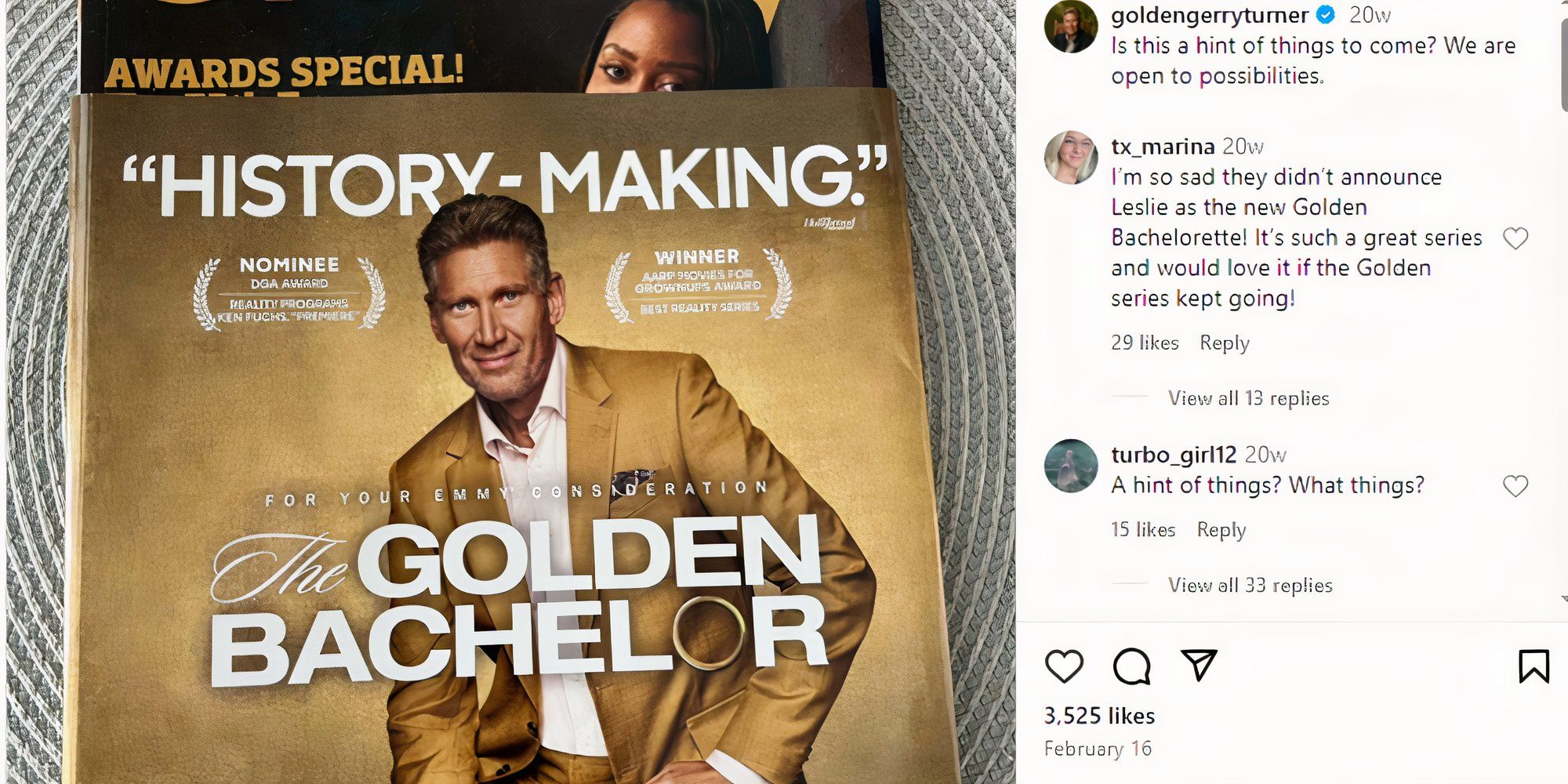 The Golden Bachelor Jerry Turner apareció en un anuncio de revista para una nominación al Emmy