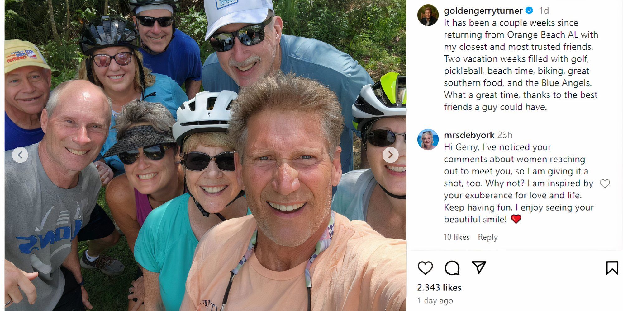 The golden bachlor gerry turner takes a group selfie with 8 friends gathered around him