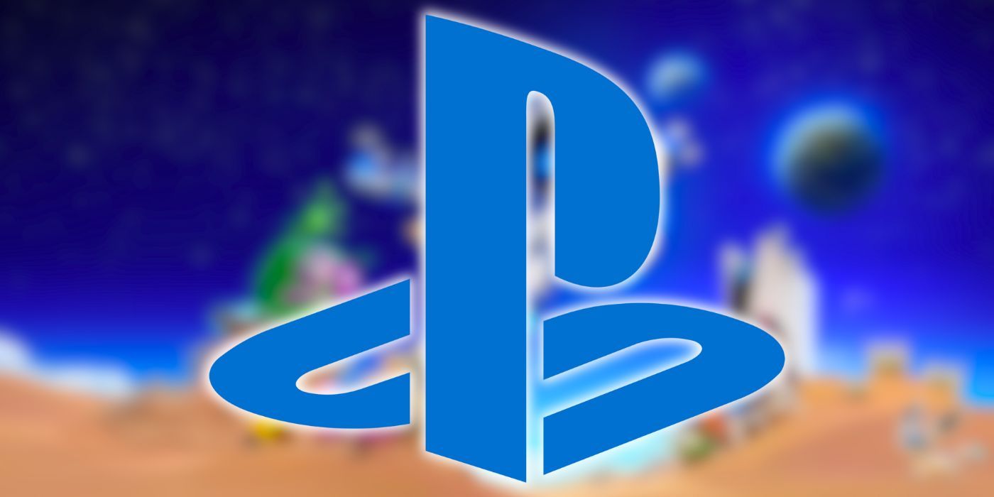 El logotipo de PlayStation sobre una imagen borrosa de Astro Bot.