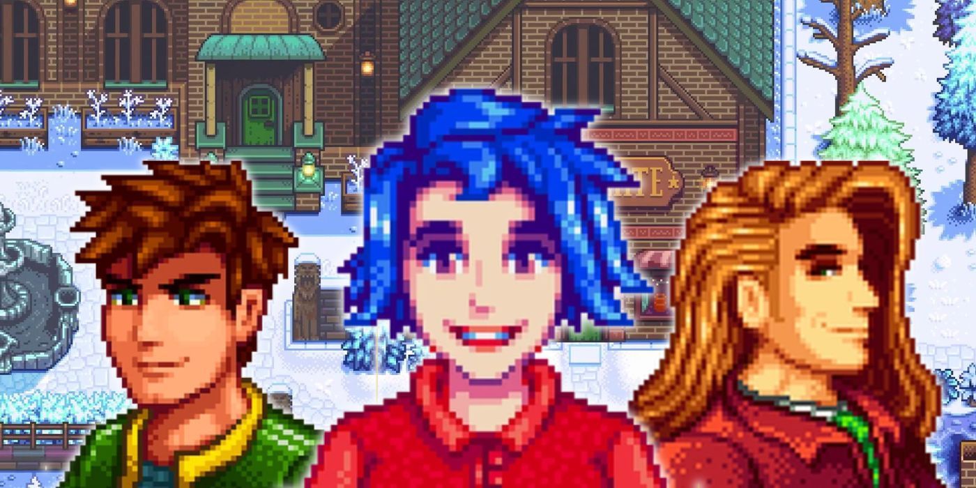 Alex, Emily y Elliot de Stardew Valley en la fábrica de chocolate de Haunted Chocolatier