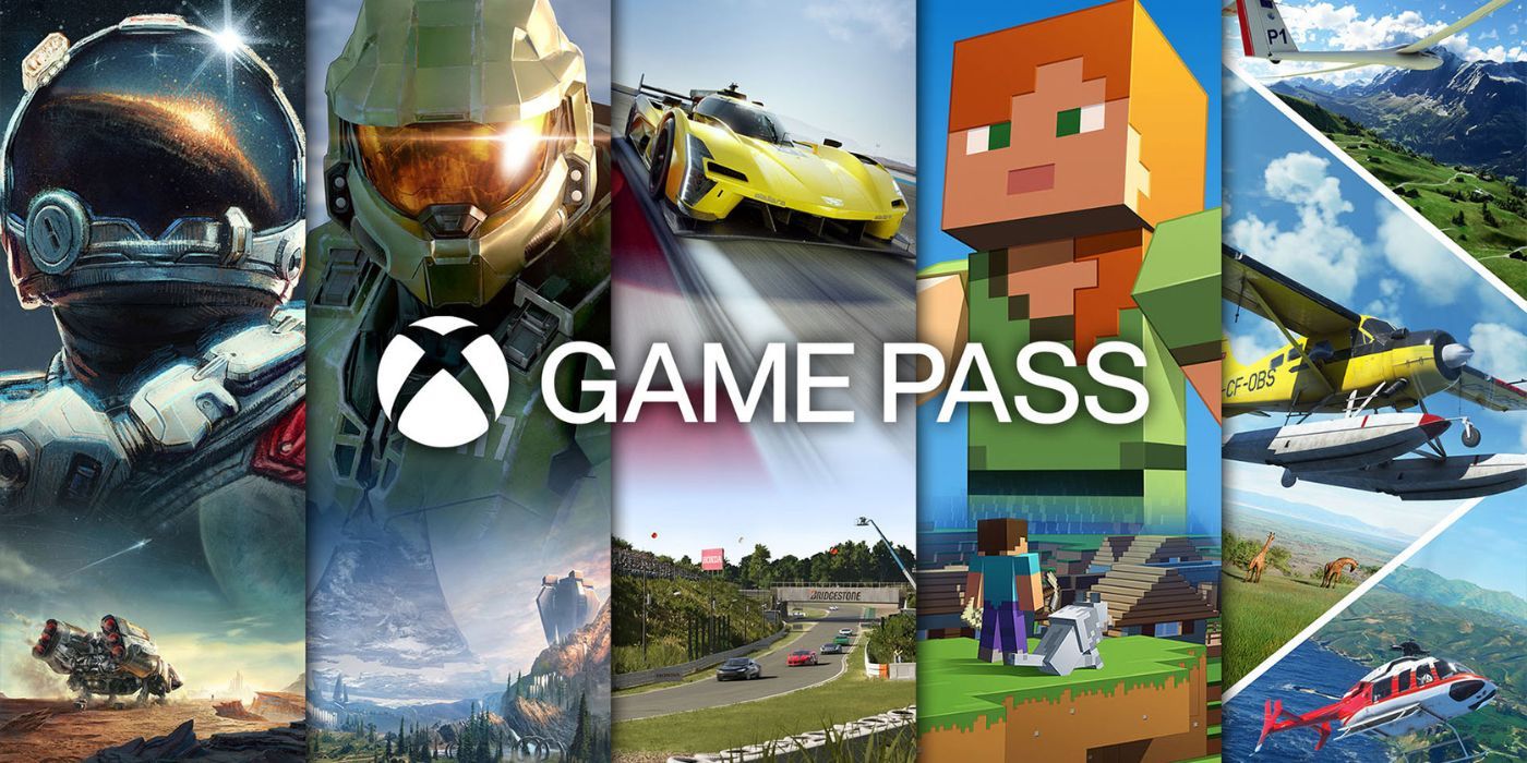 Starfield, Halo, Forza, Minecraft y Flight Simulator con el logotipo de Game Pass