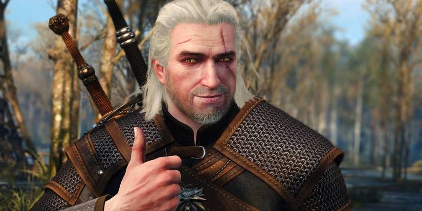 Geralt pulling a thumbs up in The Witcher 3