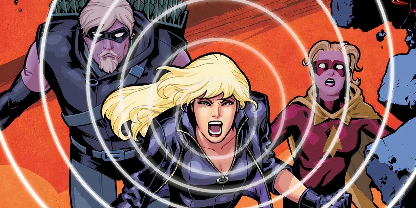 Black Canary garabatea con una flecha verde y Speedy al fondo