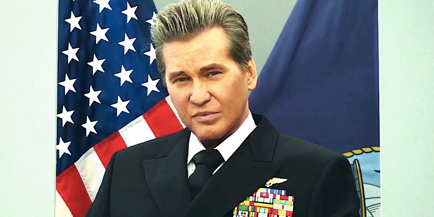 Val Kilmer's Iceman in a Navy portrait from Top Gun Maverick