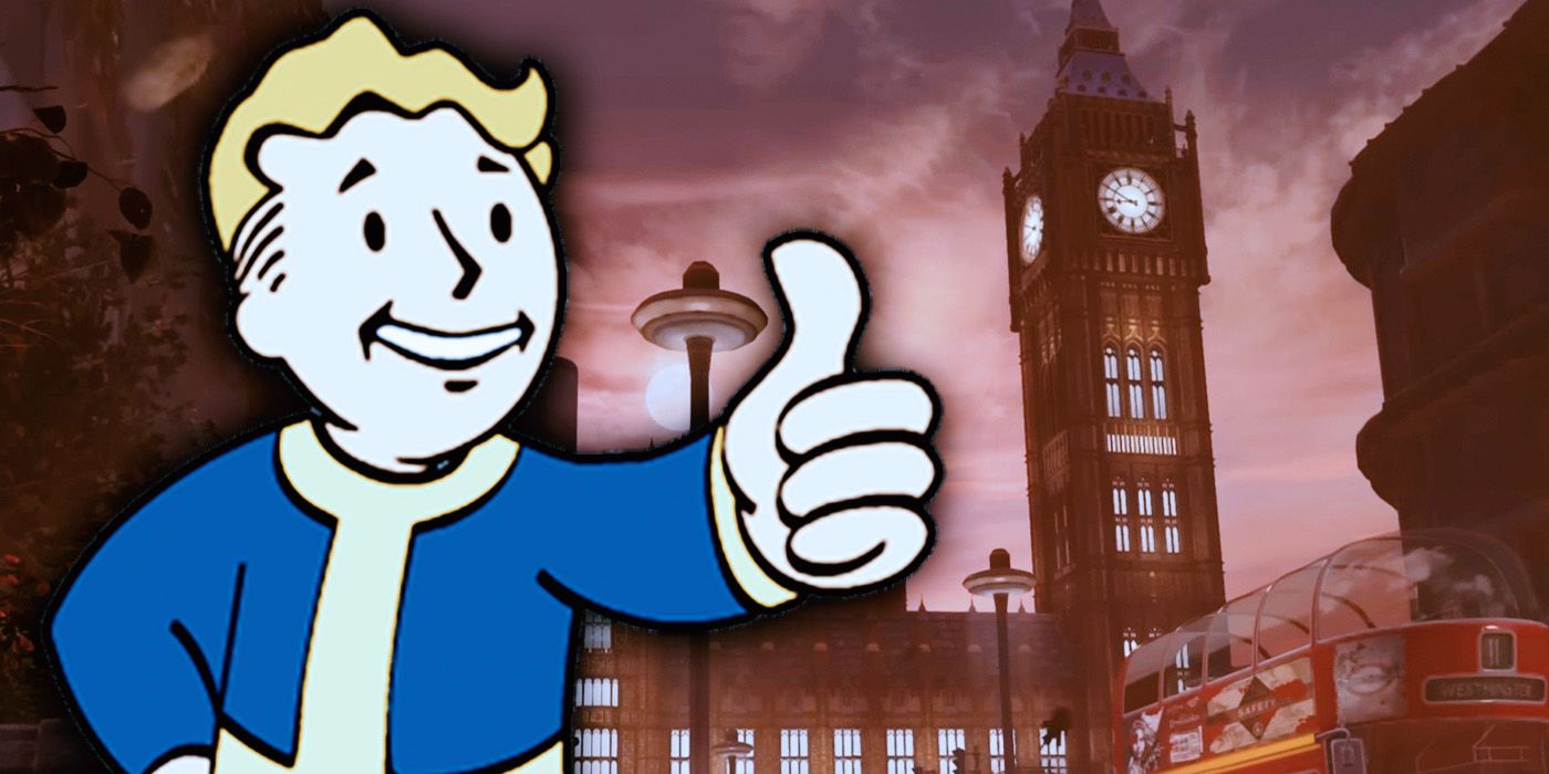 Vaultboy from Fallout in front of Big Ben in London.