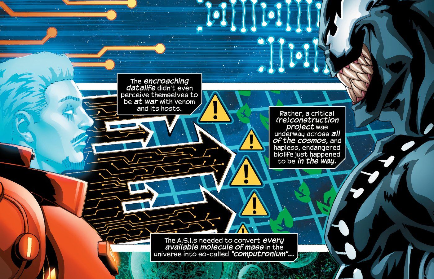 Venom enfrentando uma versão holográfica do Homem de Ferro.