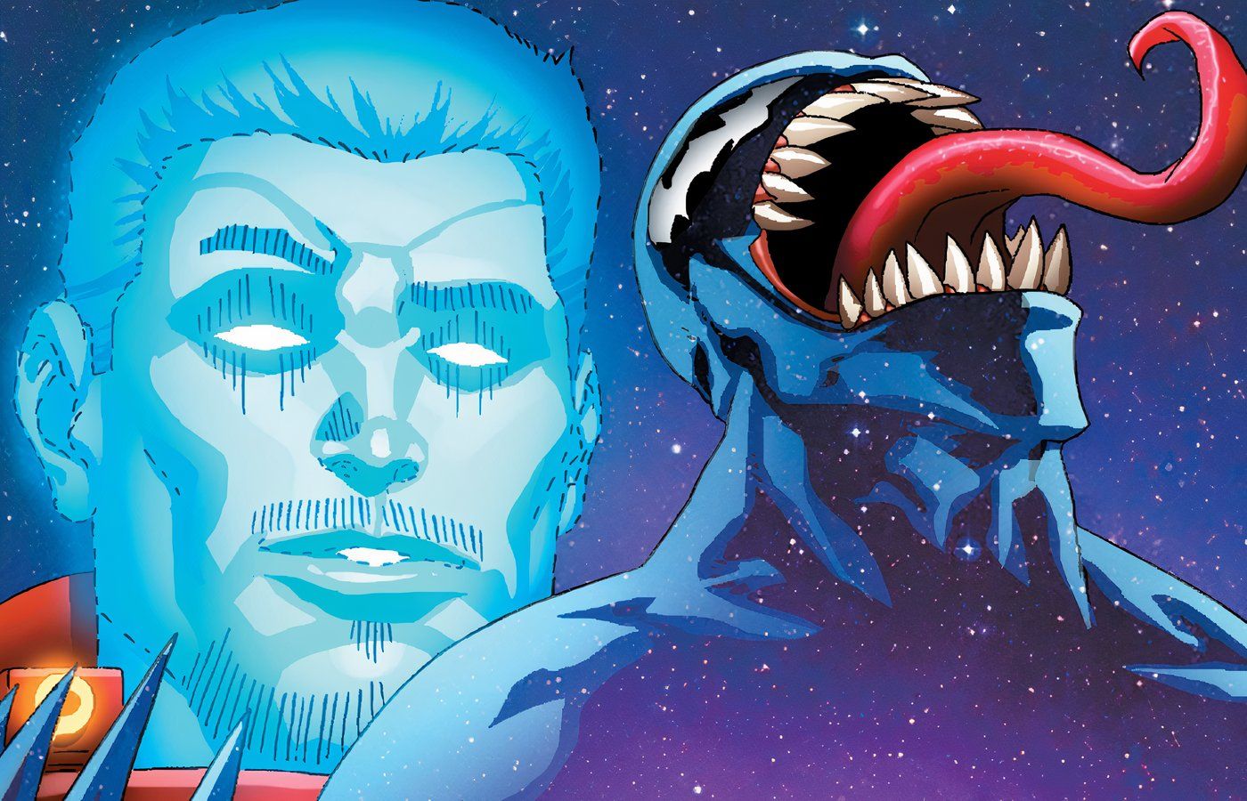 Venom e Stark ASI, também conhecido como a forma definitiva do Homem de Ferro em Venom: O Fim.