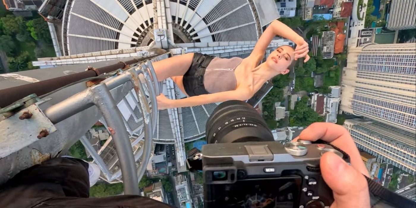 Angela Nikolau fazendo rooftop em Skywalkers: Uma História de Amor