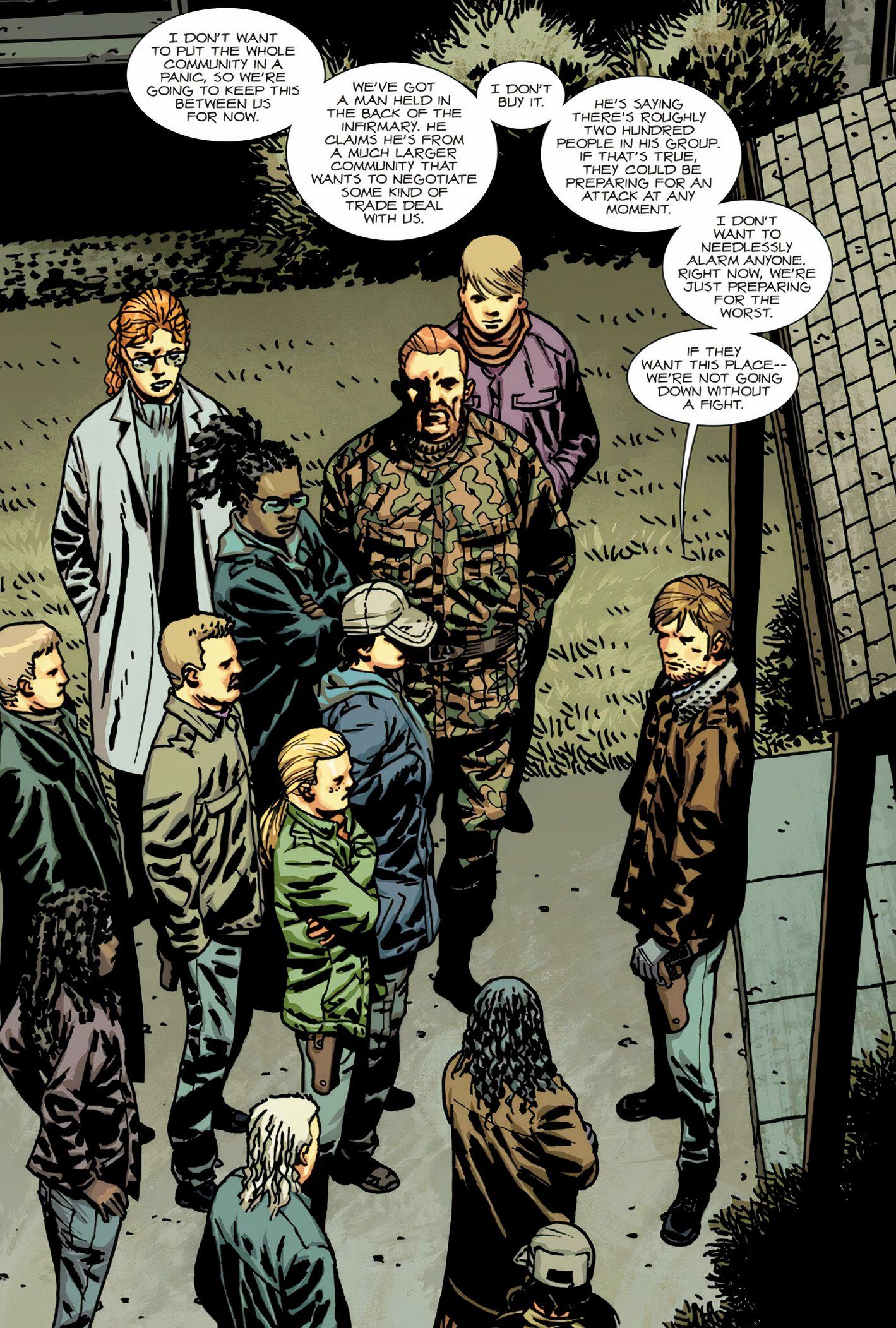 Walking Dead Deluxe #93, Rick dando instruções ao seu grupo de sobreviventes