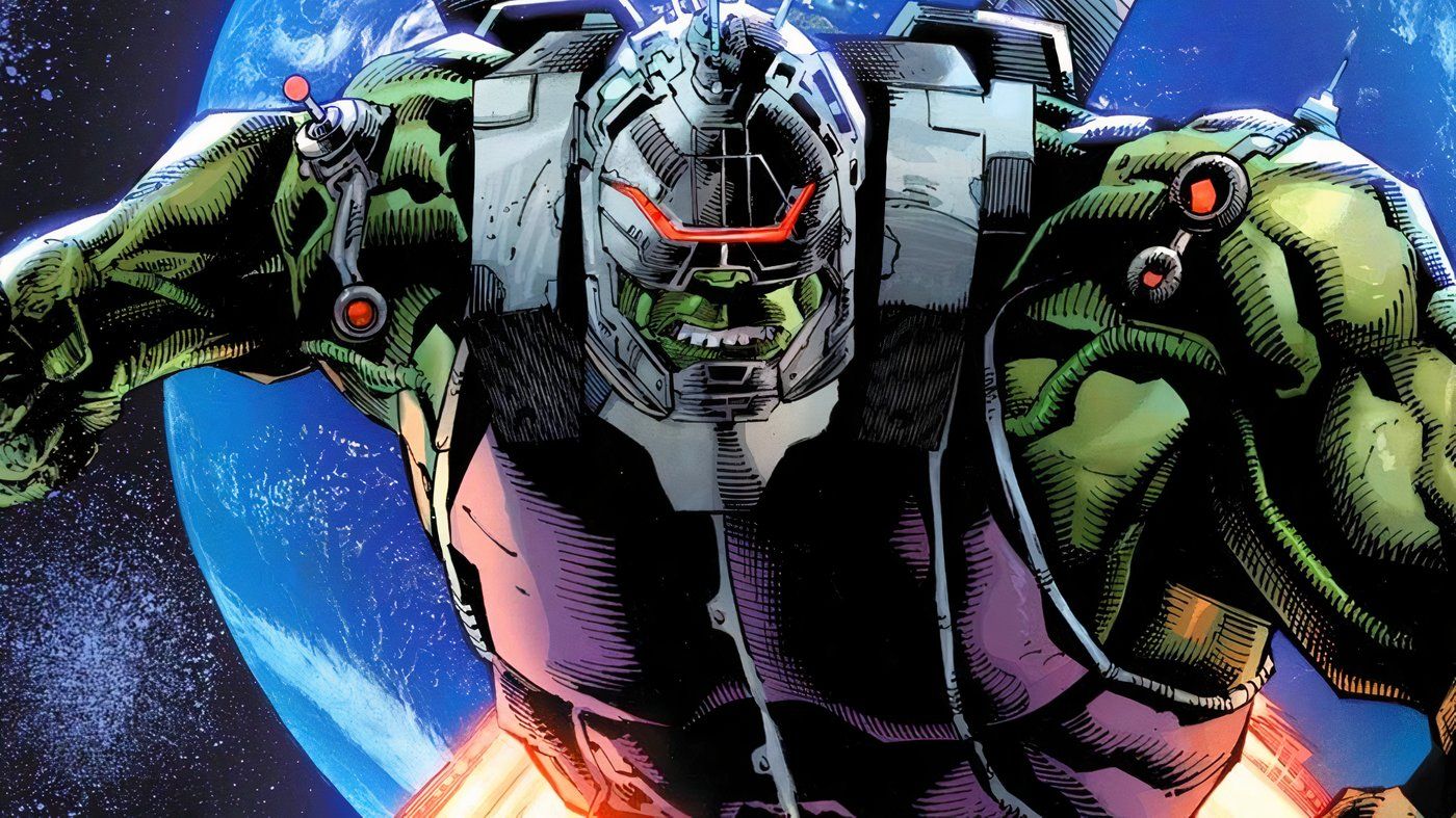 O Hulk vestindo um traje espacial de ficção científica como o Hulk da Nave Estelar na Marvel Comics.
