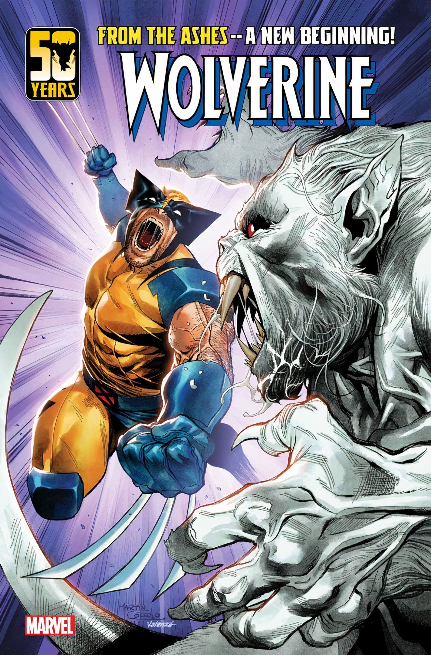 Capa do Wolverine #2, com o herói saltando para a batalha com um Wendigo rosnante