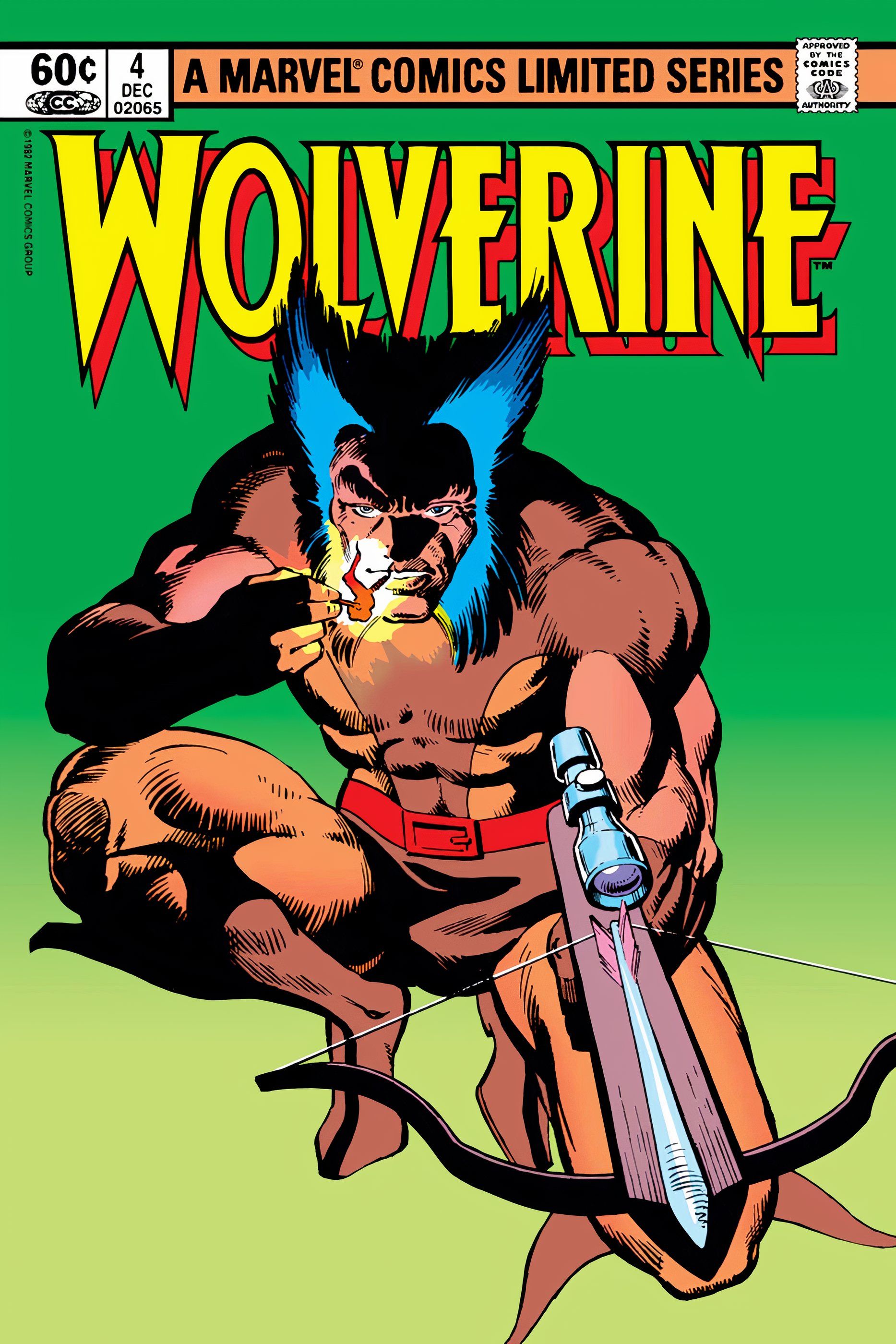 Wolverine #4 cover Wolverine holds a crossbow and lights a cigar