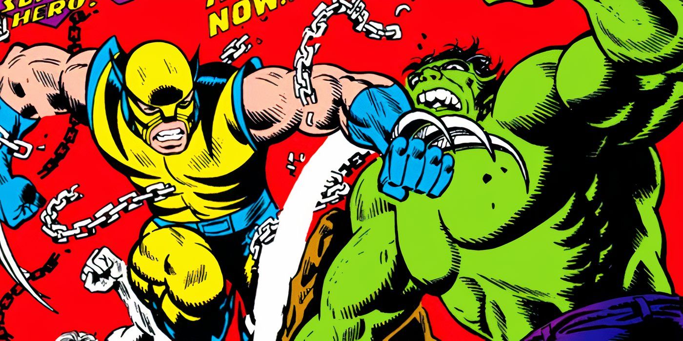Wolverine fighting Hulk in his first appearance in Marvel Comics