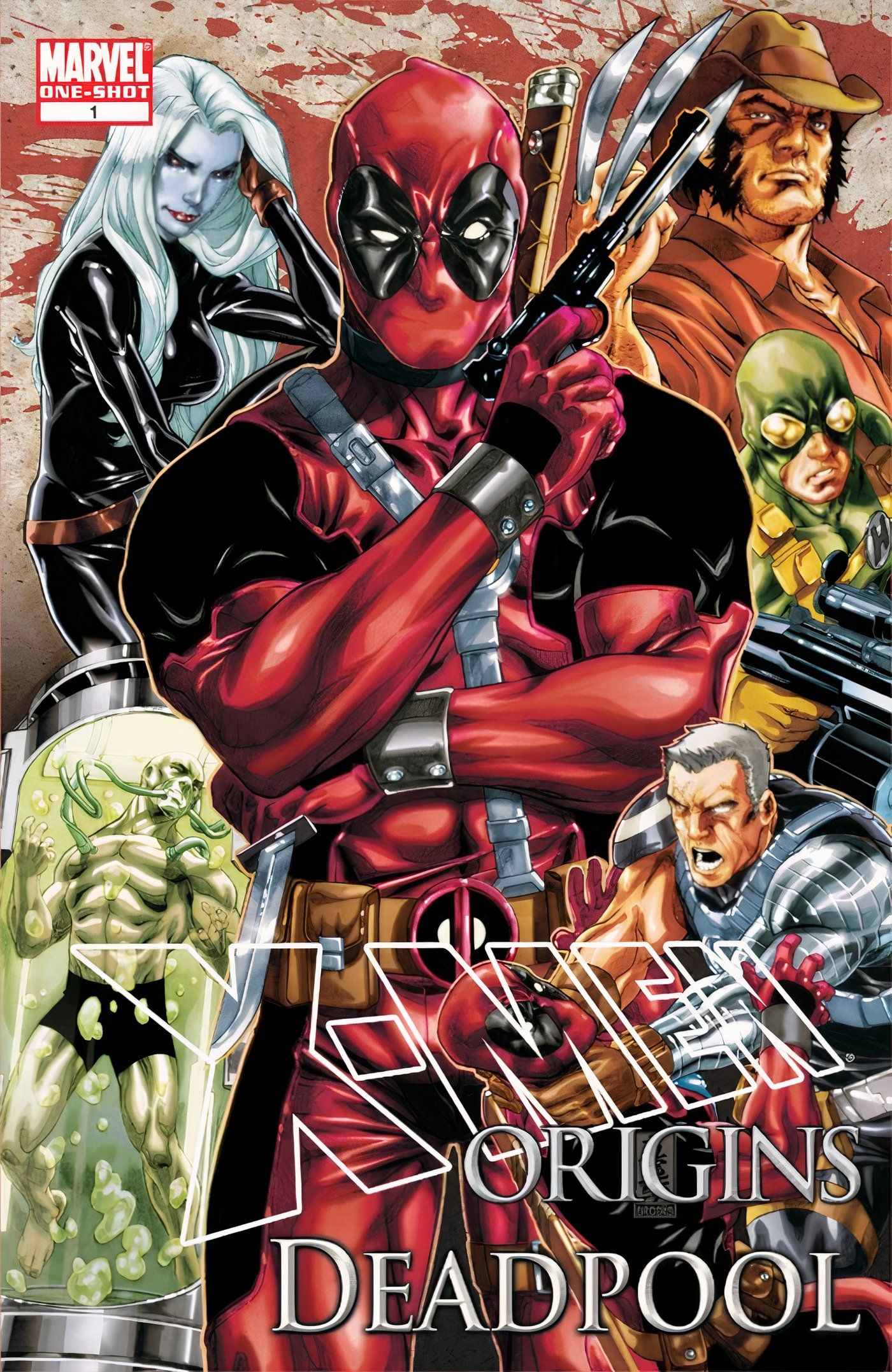 X-Men Origins Deadpool #1 Cover movie poster style image of Deadpool and cast