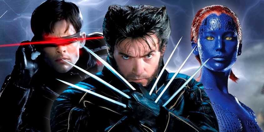 X-Men characters from the movies, Hugh Jackman and James Marsden in 2000s X-Men as Wolverine and Cyclops, Jennifer Lawrence from 2014 X-Men: Days of Future Past as Mystique