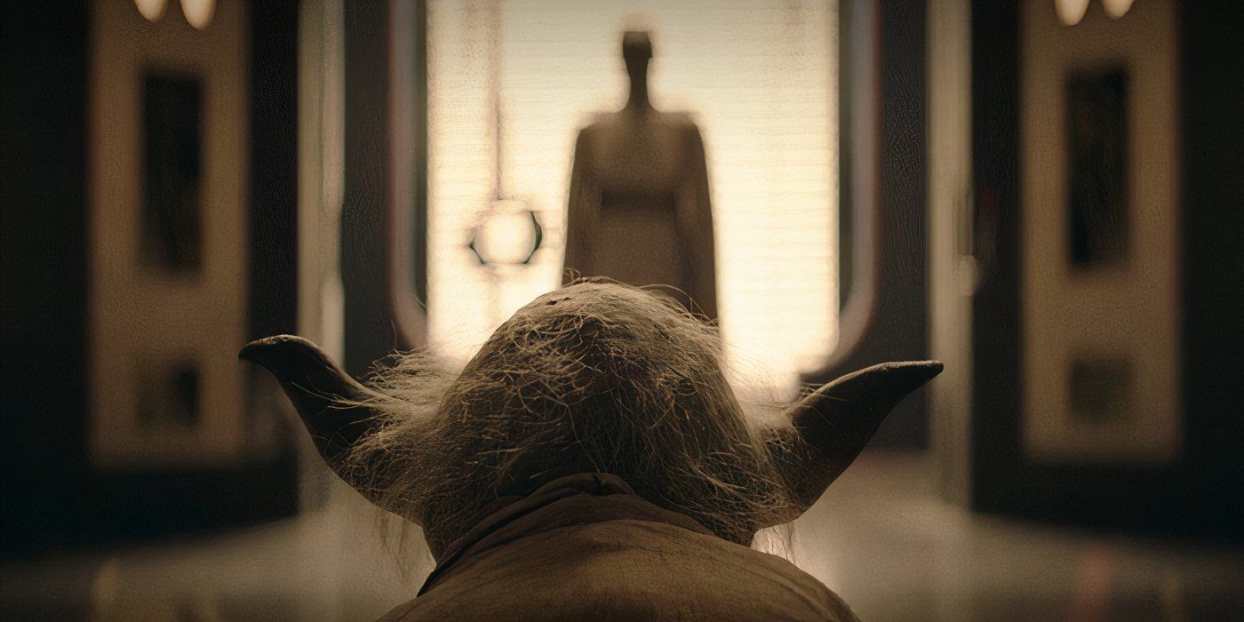 Verenstra Rwoh em pé na frente de Yoda em The Acolyte (2024)