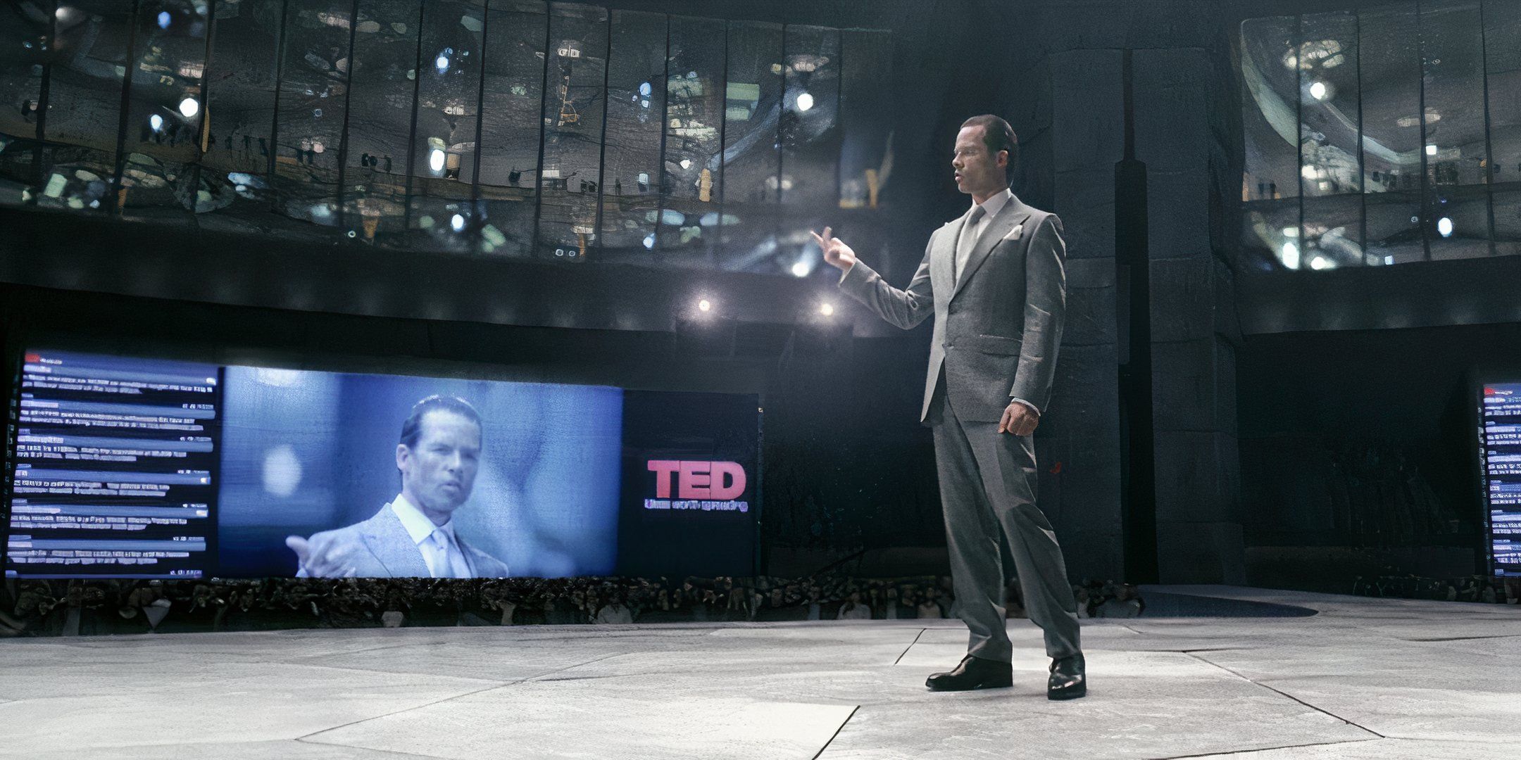 Young Peter Weyland (Guy Pearce) delivers a TedTalk in Prometheus bonus clip