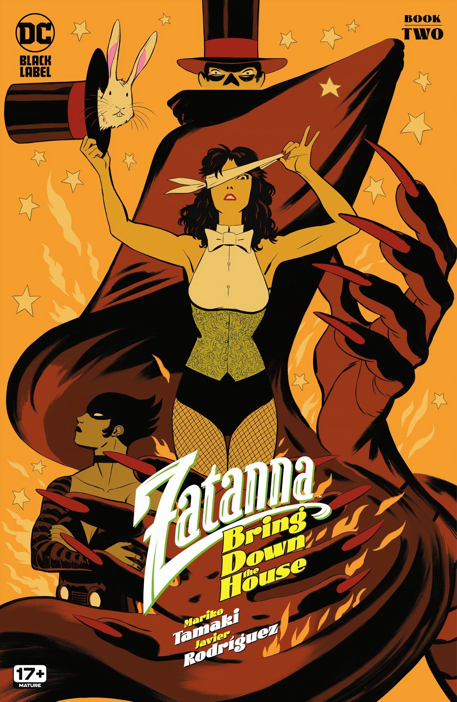 Zatanna Bring Down the House 2 Sampul Utama: Zatanna membuka penutup matanya yang terbungkus dalam jubah ayahnya.