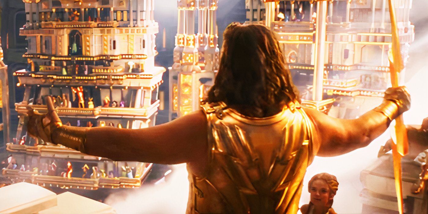 Zeus welcoming the Gods to Omnipotence City in Thor Love and Thunder