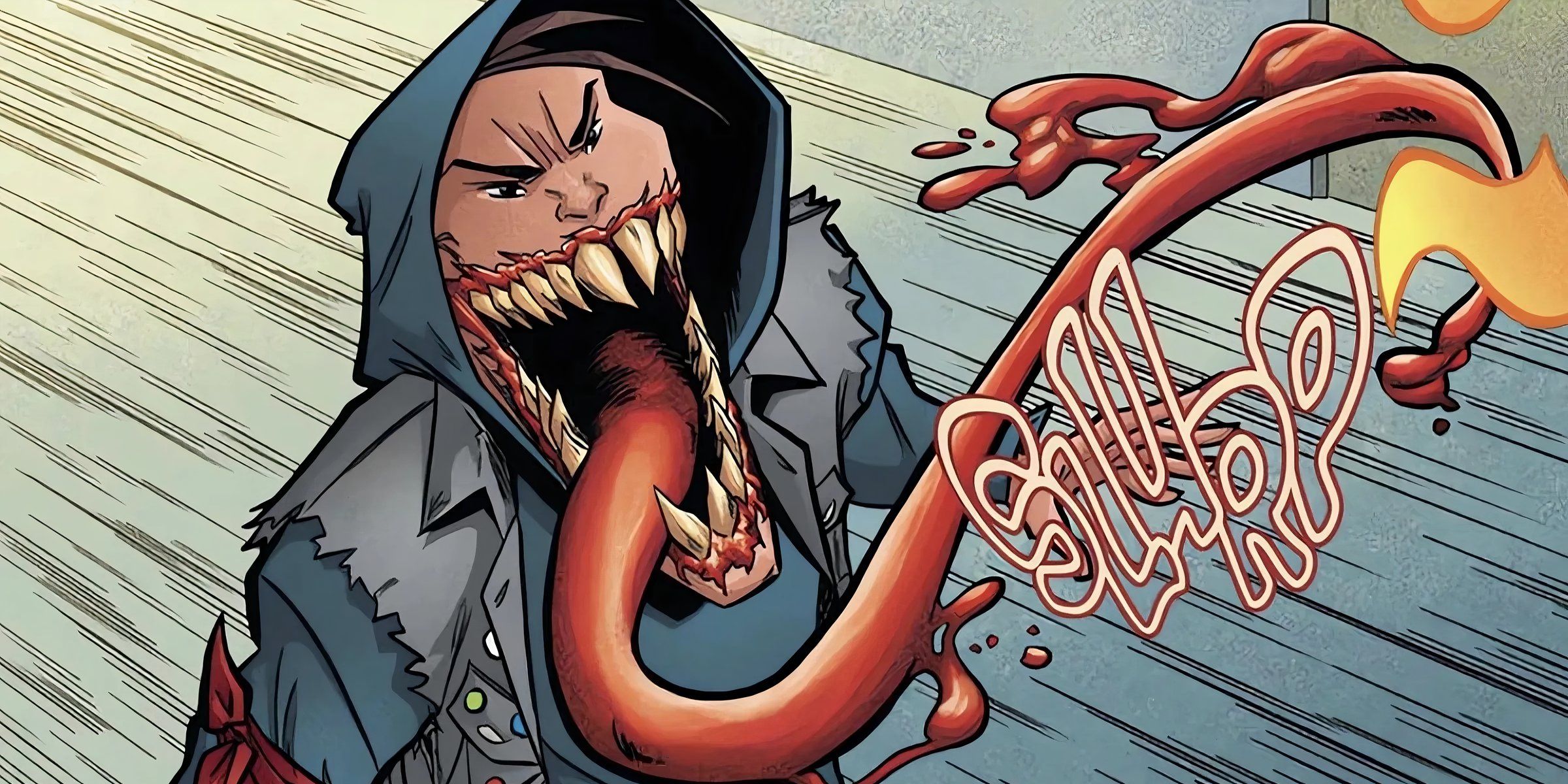 Muzzle rips his jaws open to expose his terrifying symbiote teeth.