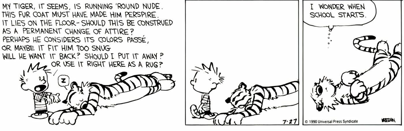 Calvin irrita Hobbes enquanto ele tenta tirar uma soneca no chão.