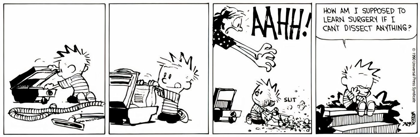 Calvin se abrindo. aspire com uma tesoura. 