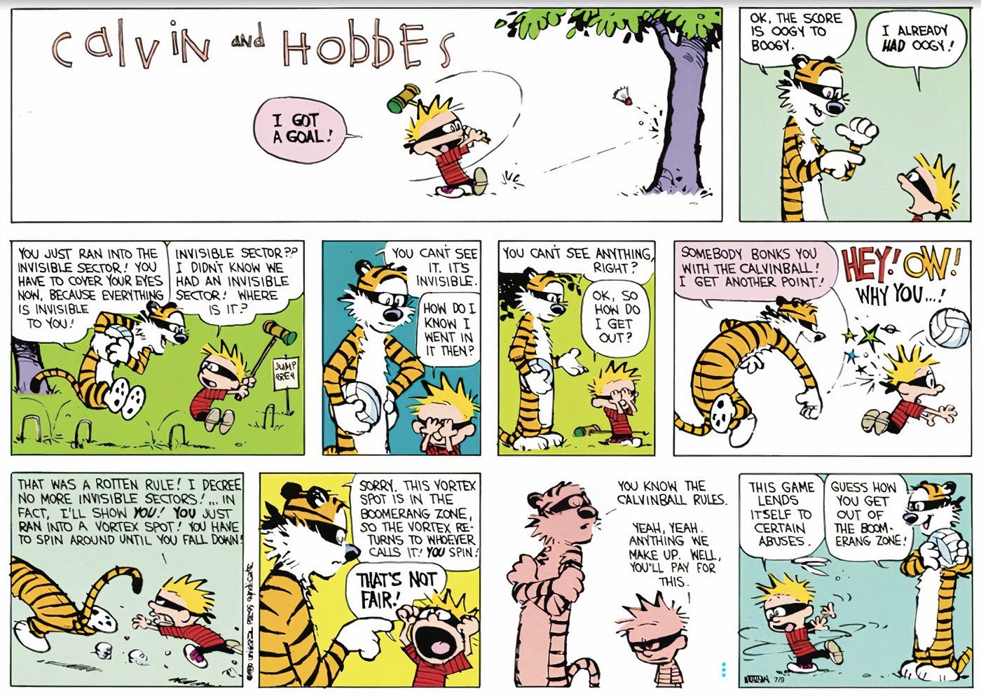 Calvin e Hobbes jogando Calvinball.