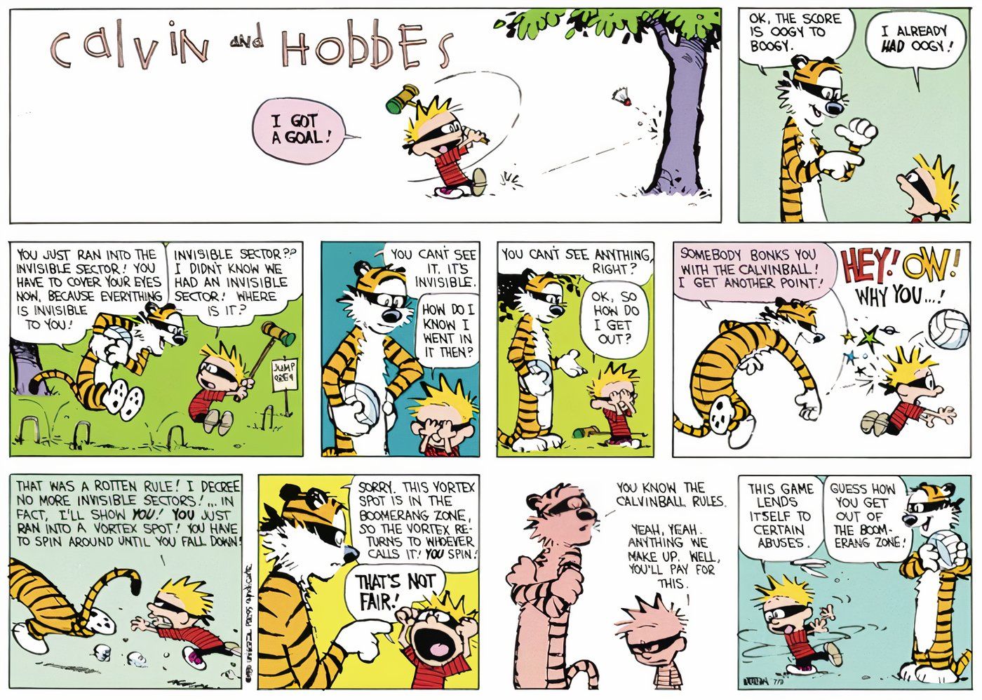 Calvin e Hobbes jogando Calvinball. 