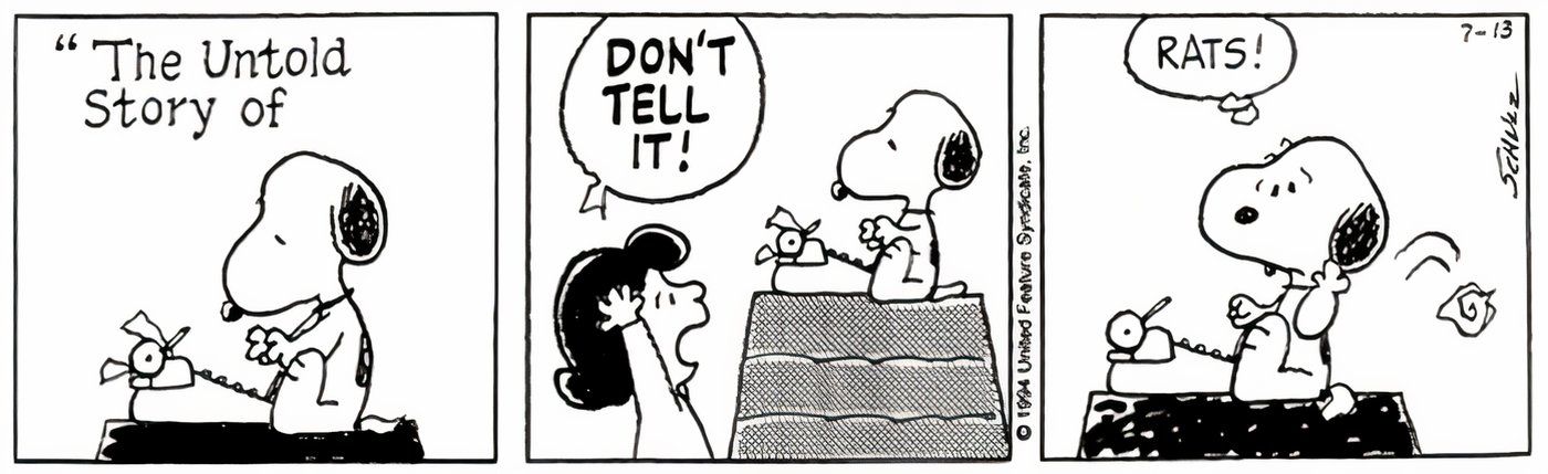 Lucy gritando para Snoopy parar de escrever sua história.