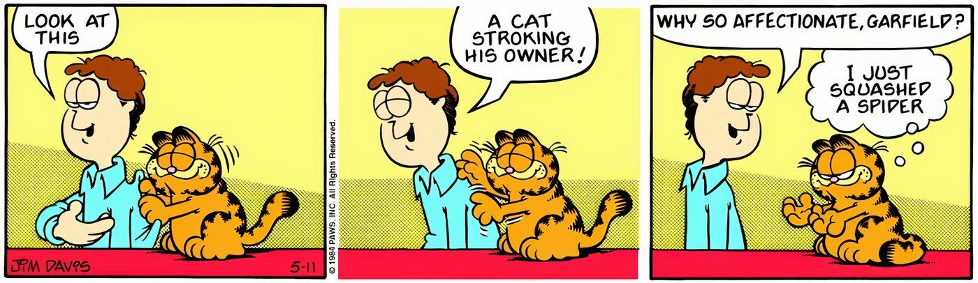 Garfield matando uma aranha nas costas de Jon.