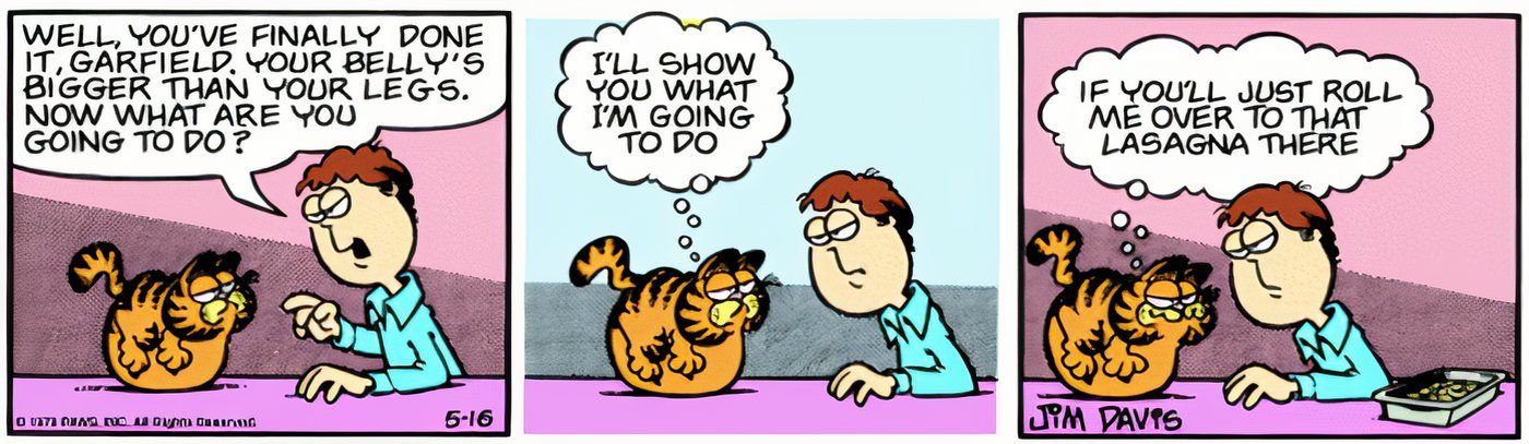 Garfield está demasiado gordo para caminar, pero de todos modos le pide a John lasaña.