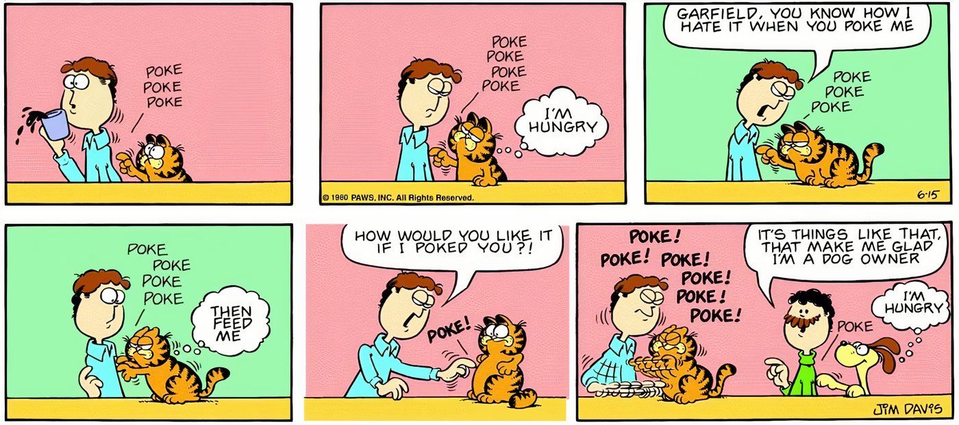 Odie falando pela primeira e única vez em uma história em quadrinhos do Garfield.