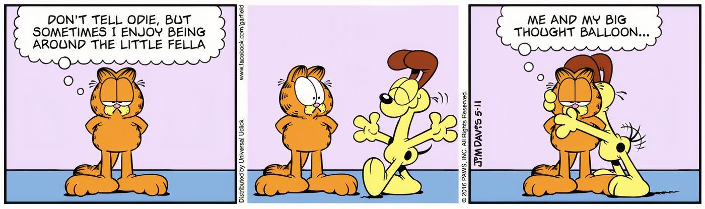 Odie abraçando Garfield depois que Garfield admitiu que gosta de Odie.