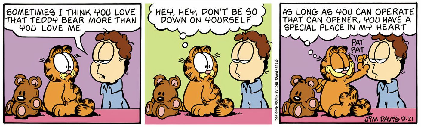 Garfield dizendo a Jon que Pooky nunca poderia substituí-lo.