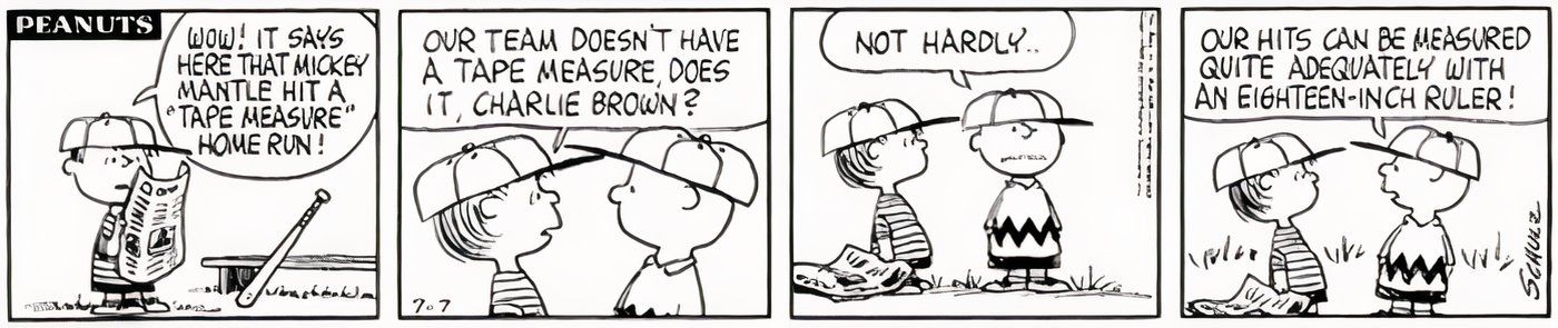Charlie Brown dizendo a Linus que seu time de beisebol não é muito bom.