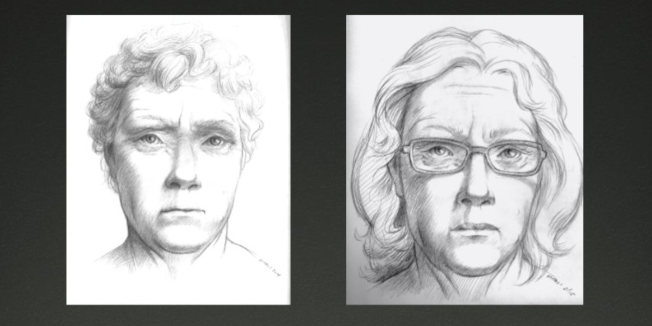 Two sketches of the severed head side by side in Unsolved Mysteries