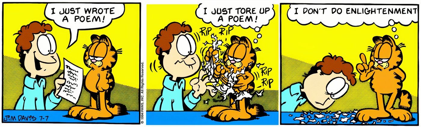 Garfield tearing up Jon's poem right in front of him.