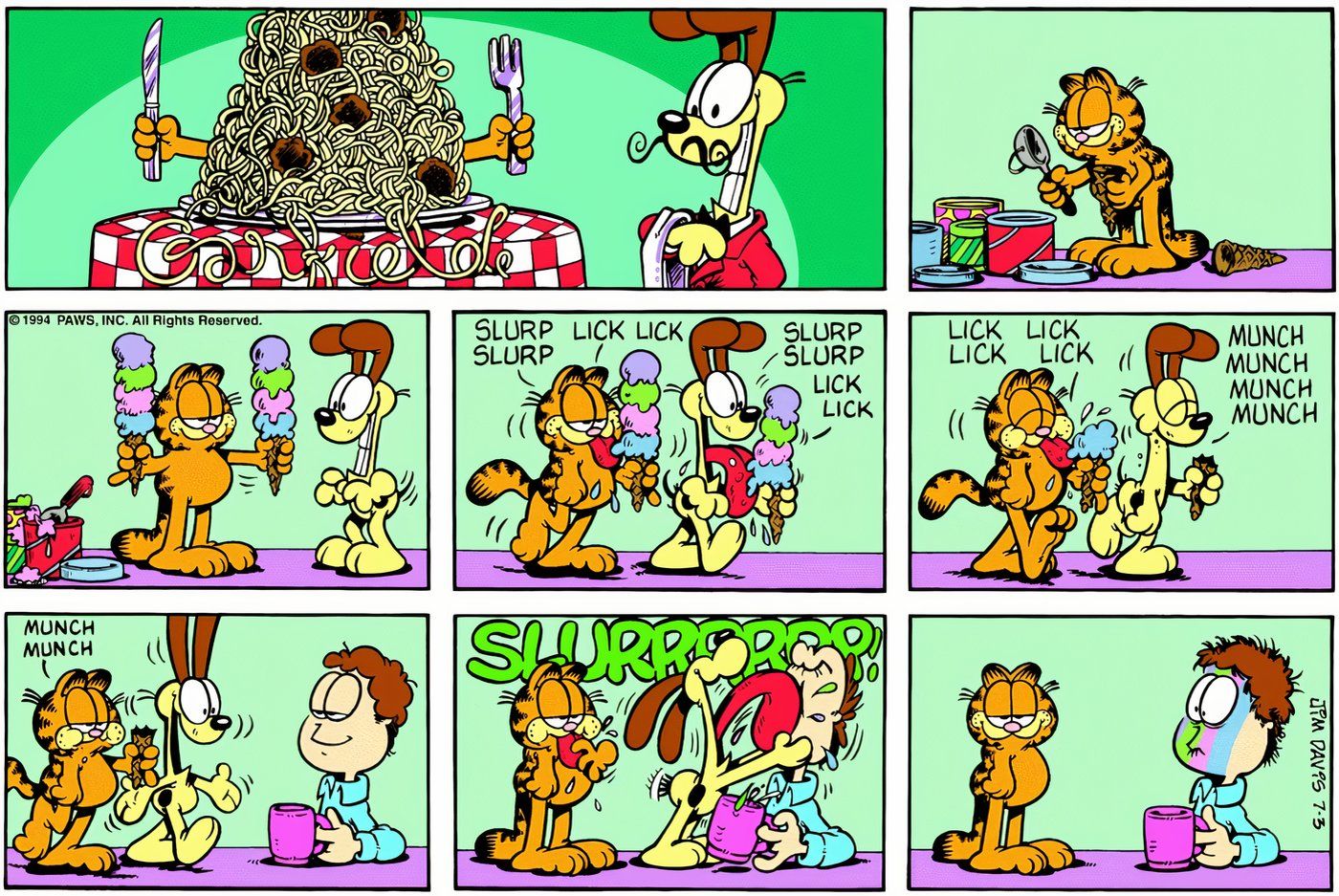 Garfield giving Odie ice cream just so he can prank Jon.